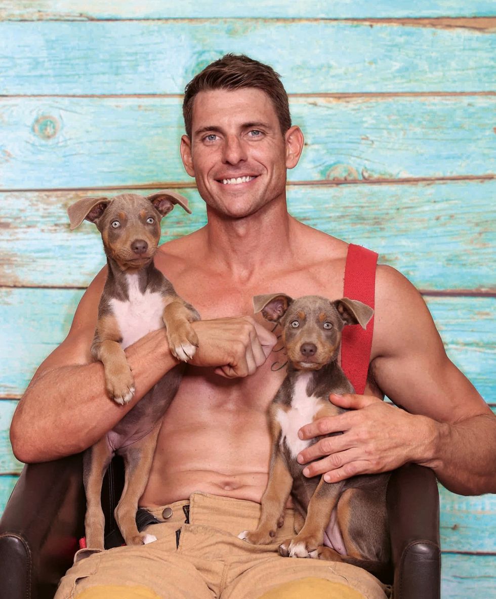 2025 Australian Firefighter Calendar sexy shirtless men with cute animals wearing uniforms
