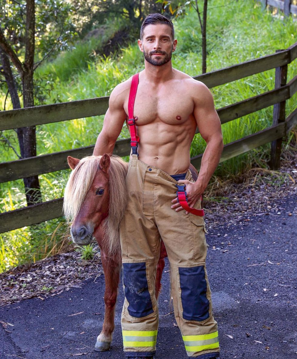2025 Australian Firefighter Calendar sexy shirtless men with cute animals wearing uniforms