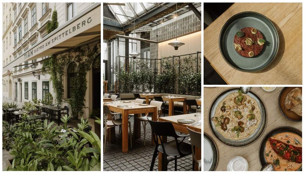 A collage of photographs taken at TIAN Bistro am Spittelberg in Vienna