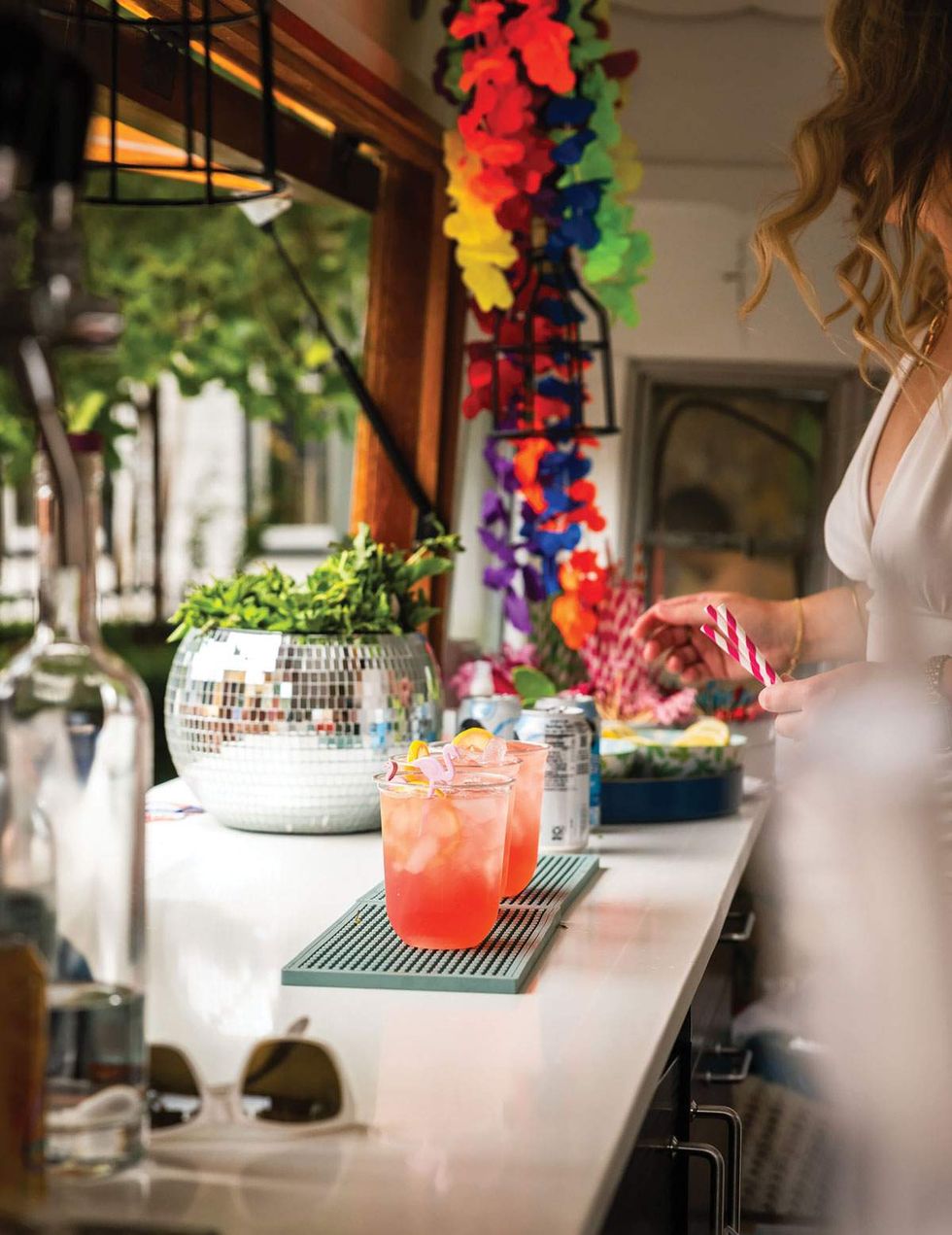 a couple of colorful cocktails