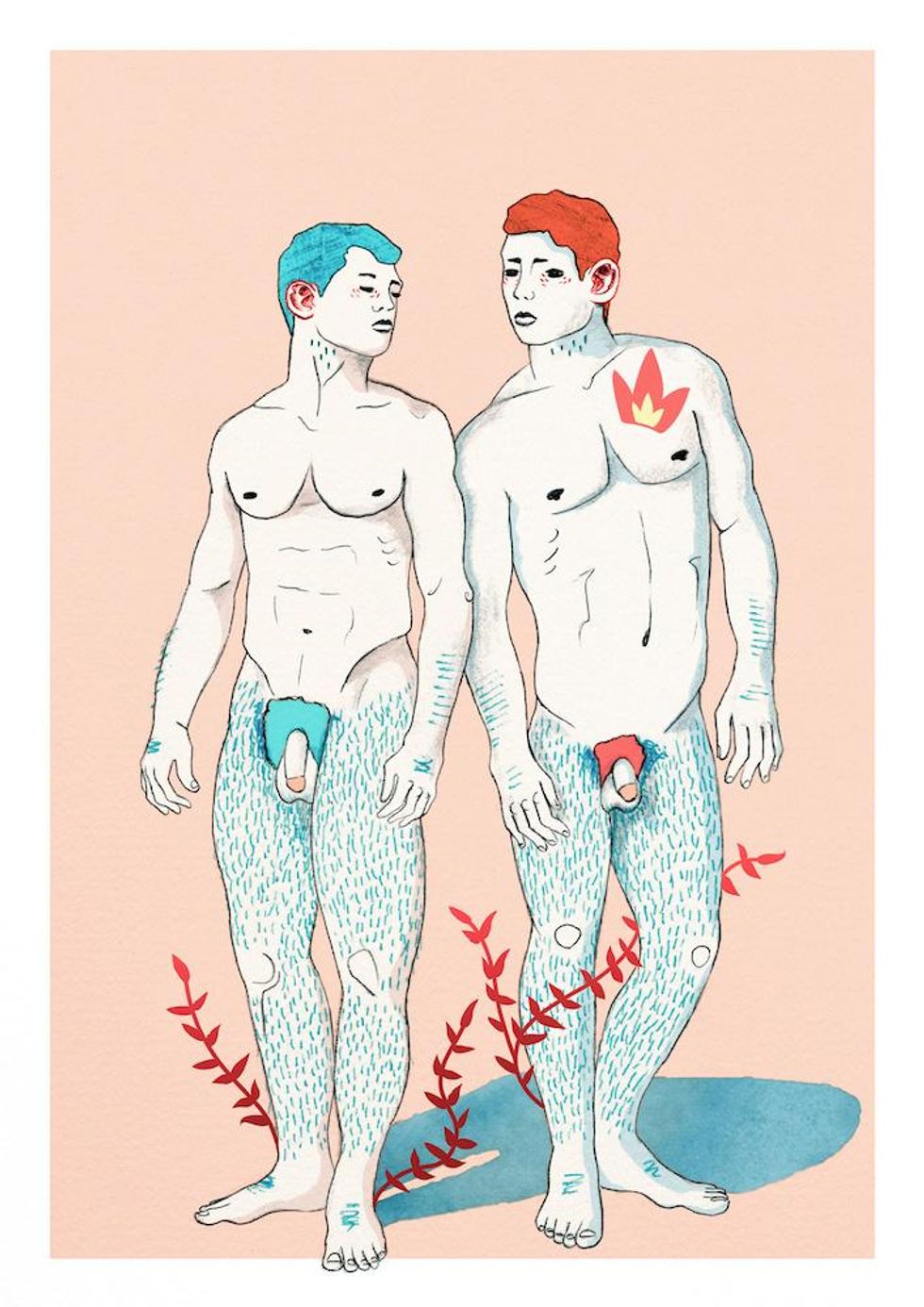 A drawing of two men by Bran Solo.