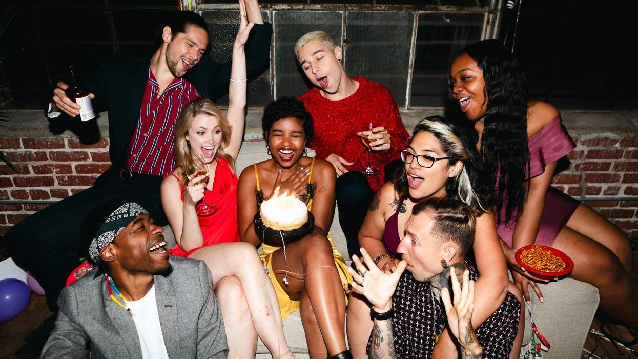 A group of friends celebrating