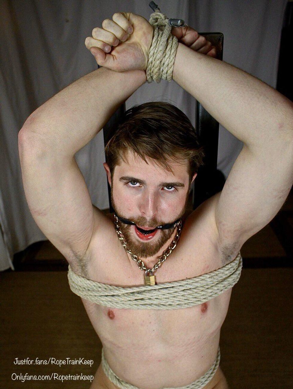 A guy bound and gagged.