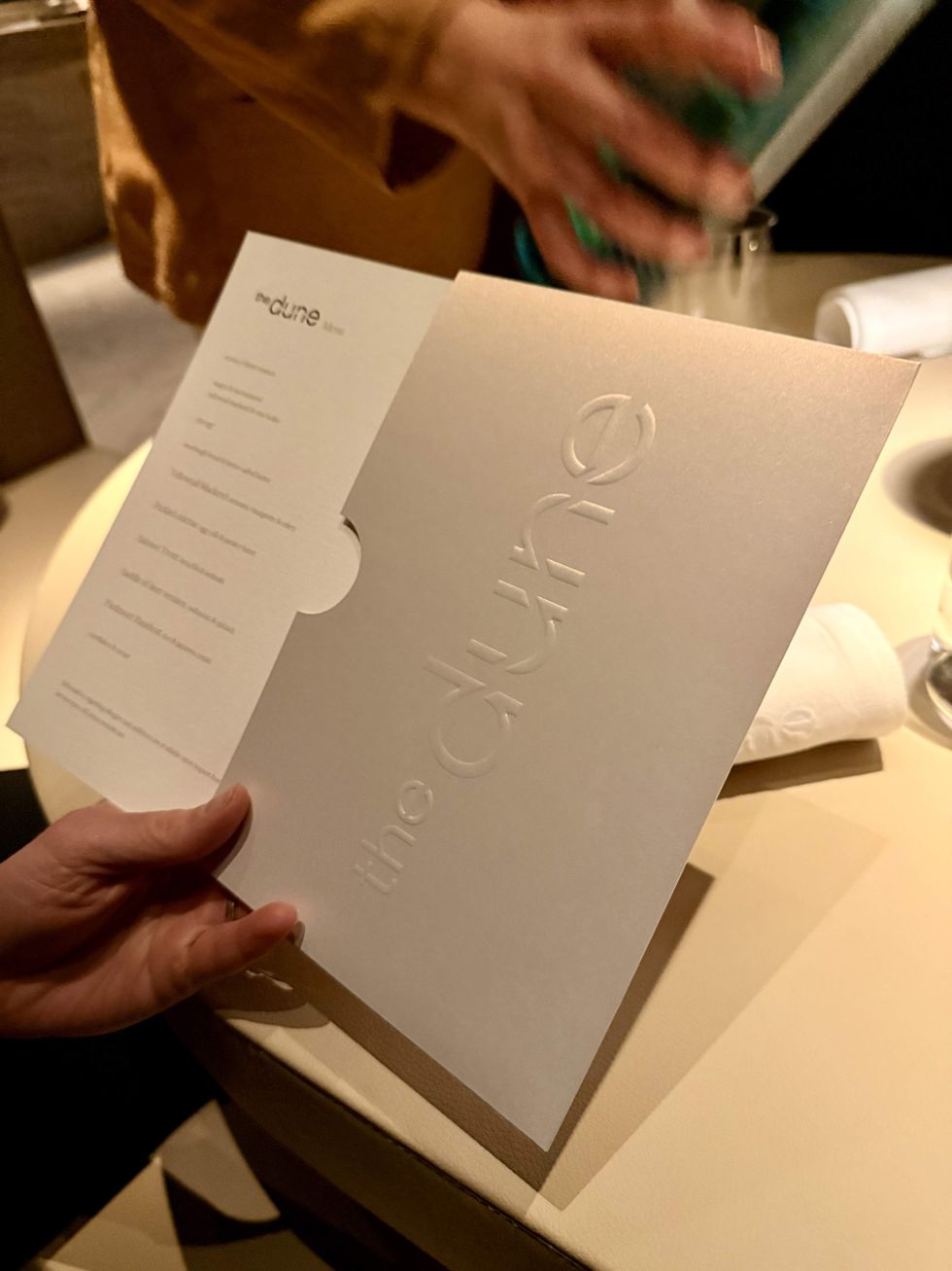 A hand holding a menu