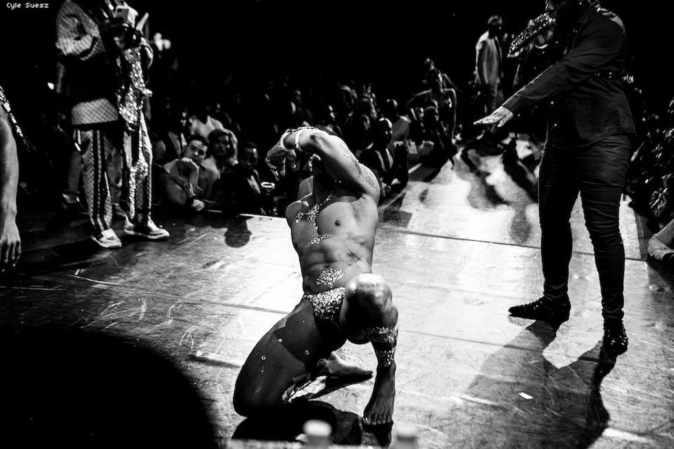 A man competing in the sex siren category.