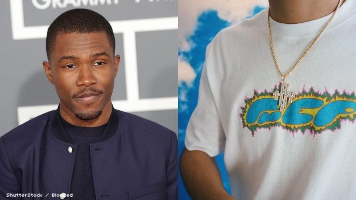 A photo of Frank Ocean and a logo shirt that says PrEP+.