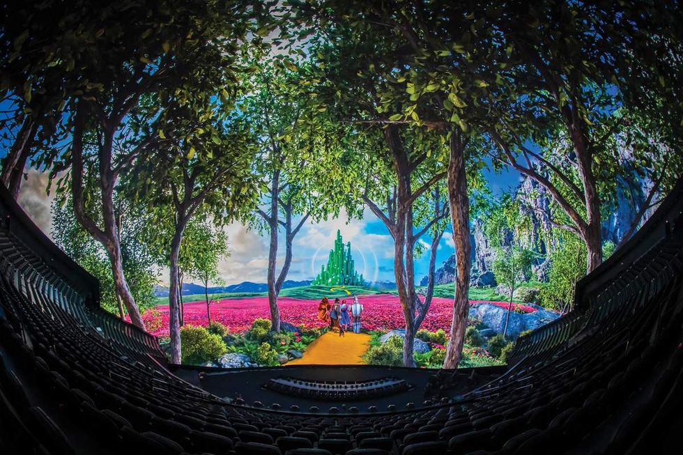 A scene from The Wizard of Oz plays on the big screen at Sphere