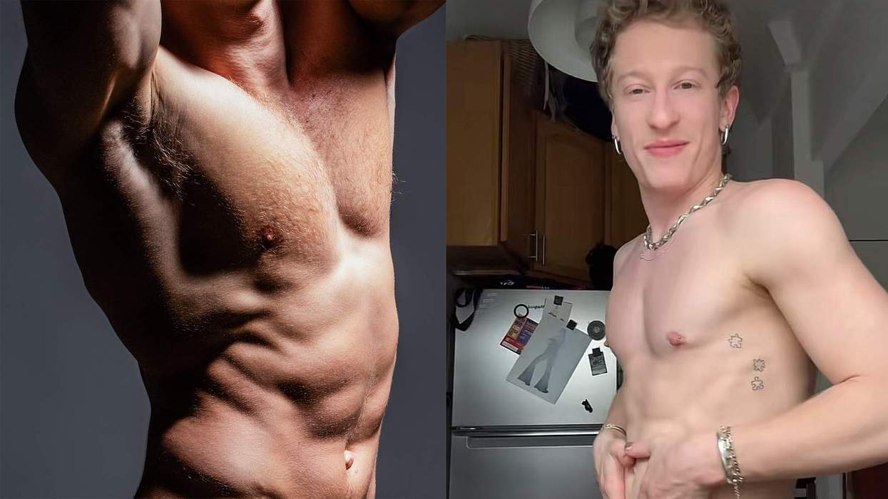 A shirtless male torso and a picture of TikTok star Griffin Maxwell Brooks without a shirt on.