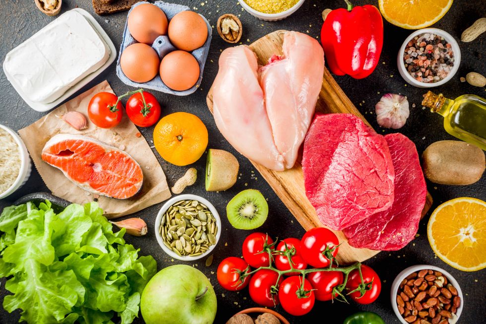 A table covered with food