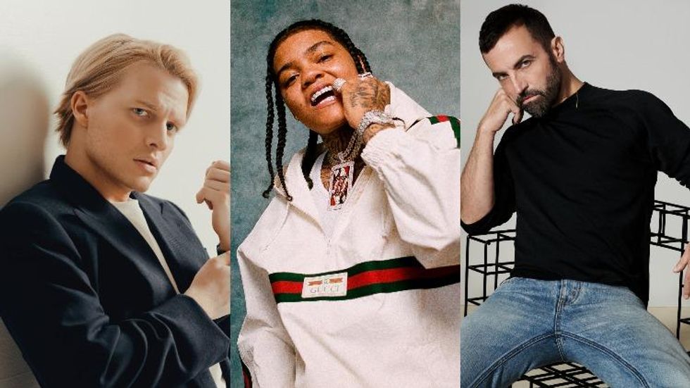 A triptych of Ronan Farrow, Young M.A, and Nicolas Ghesquiere.