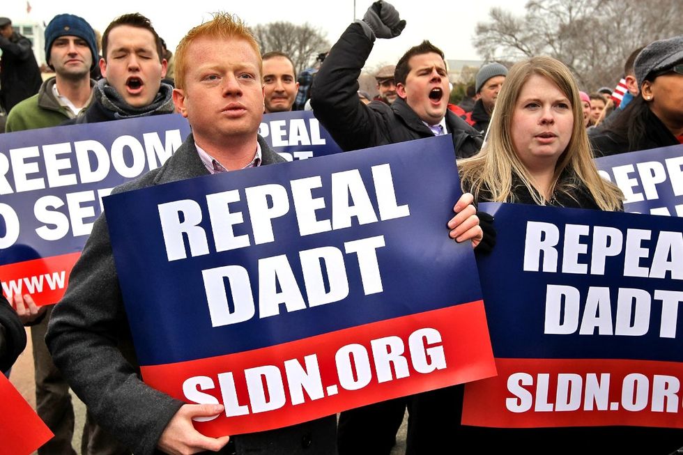 Activists in a protest advocating for the repeal of Don't Ask, Don't Tell in Washington DC