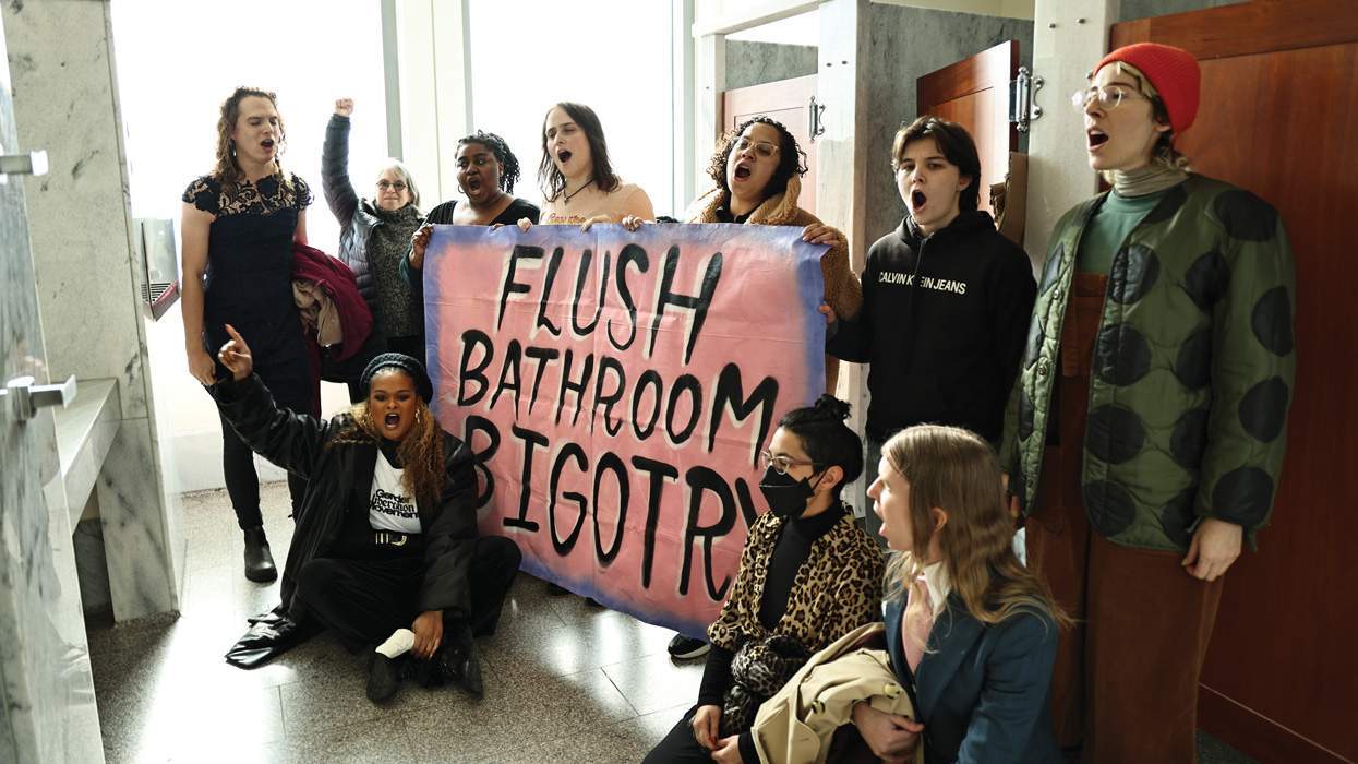 Activists stage bathroom sit-in to protest Capitol bathroom ban