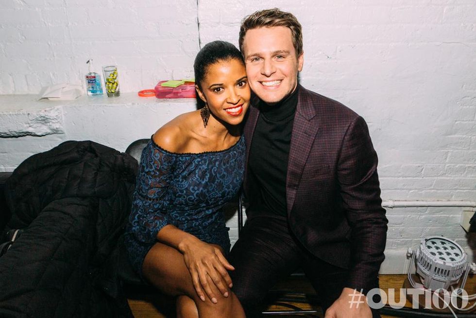 Actress Rene Elise Goldsberry with OUT100 cover star and honoree Jonathan Groff