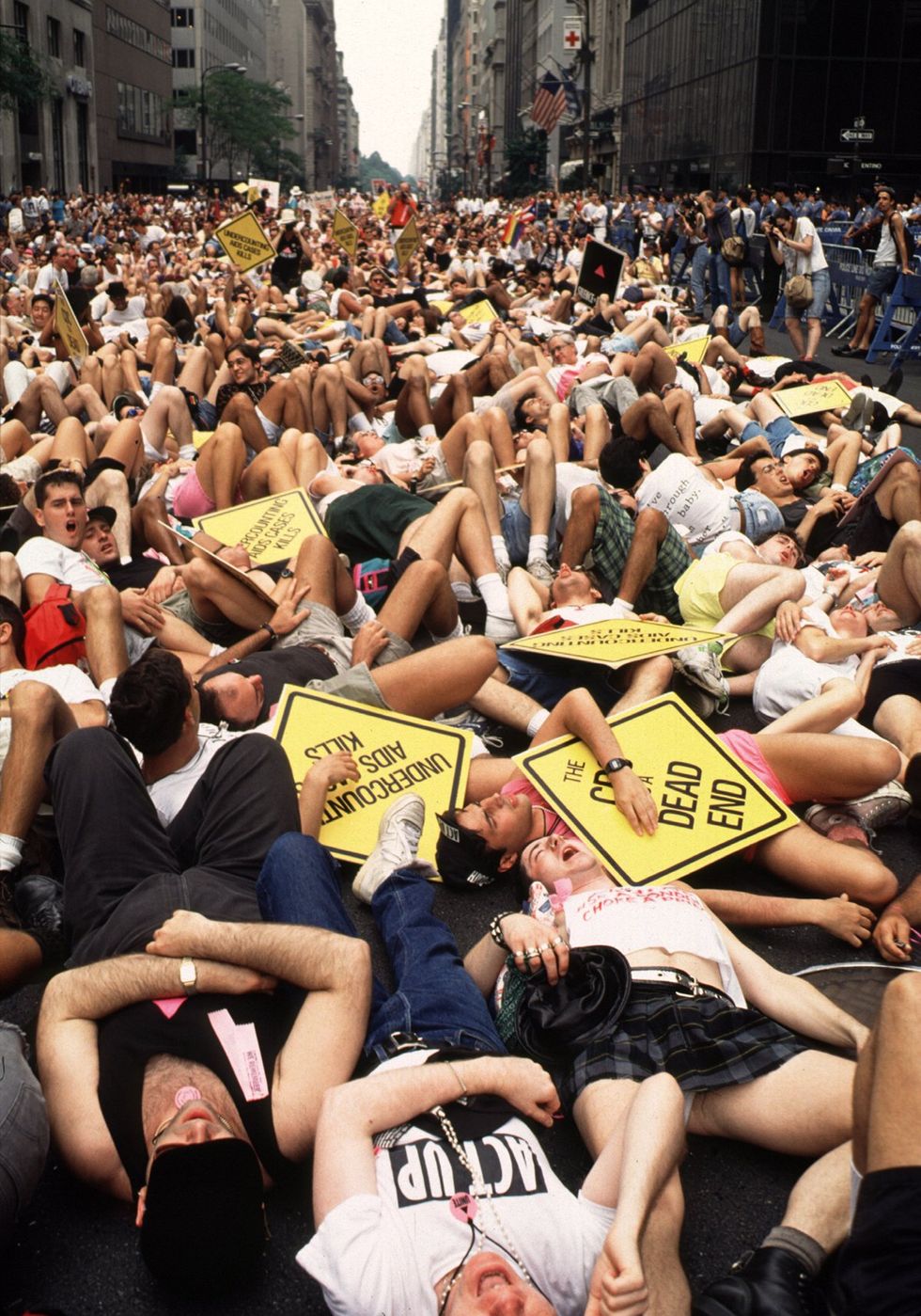 ActUp protest represent dead bodies AIDS NYC 5th Ave LGBTQ pride parade 1991
