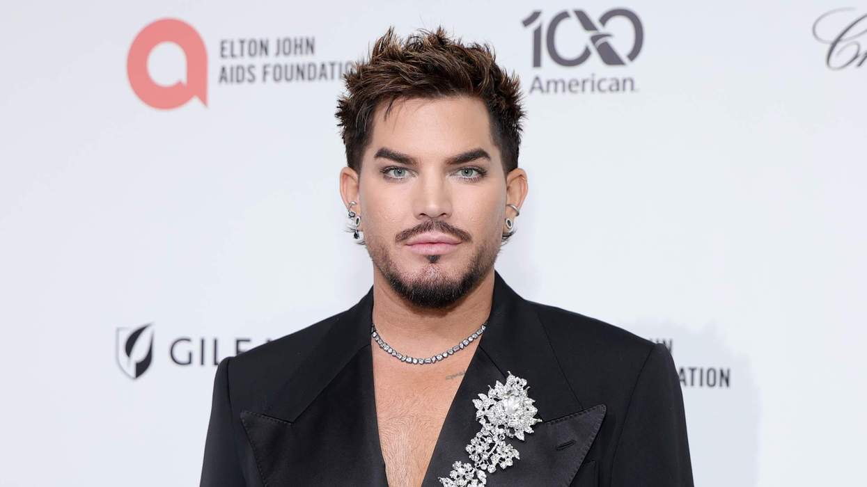Adam Lambert attends the Press Conference during Elton John AIDS Foundation's 34th Annual Academy Awards Viewing Party.