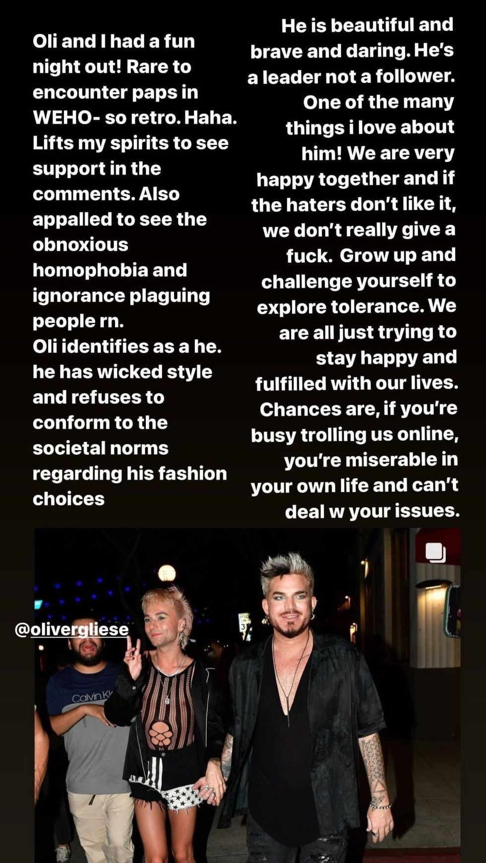 Adam Lambert via Instagram Story