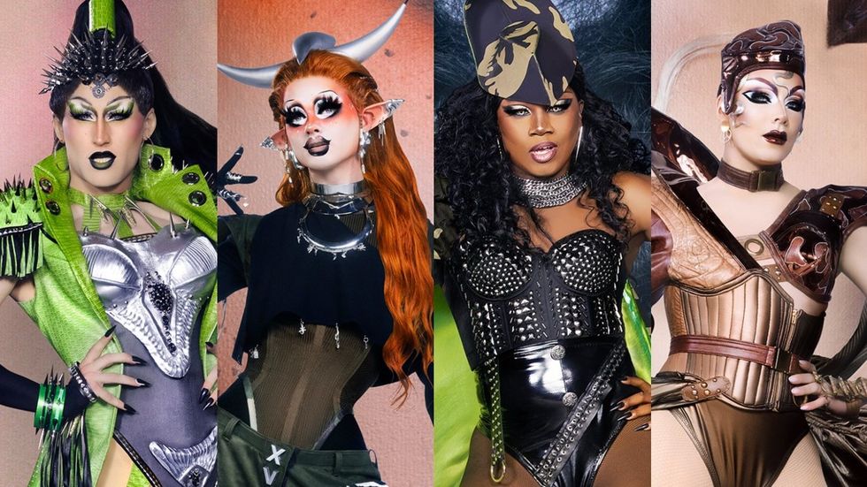 Amanda Tori Meating, Dawn, Hershii LiqCour Jet\u00e9, and Q on RuPaul's Drag Race season 16