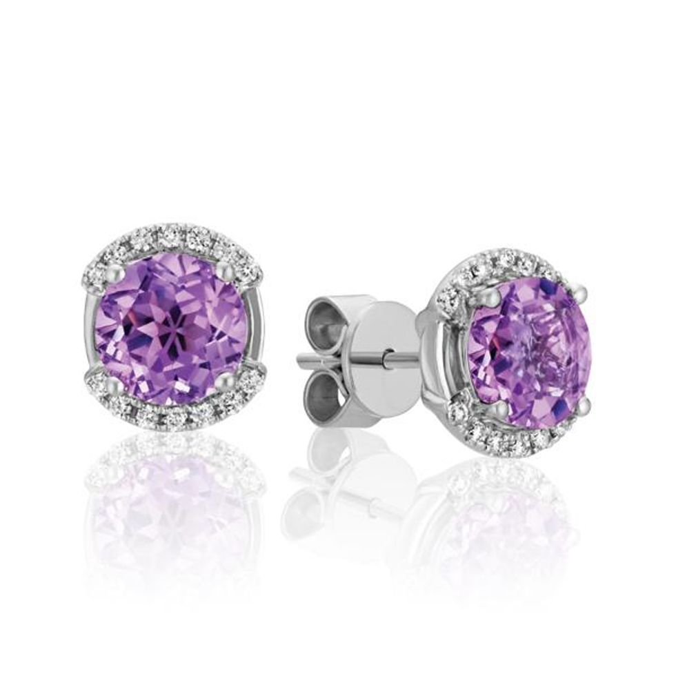 Amethyst and Diamond Earrings in Sterling Silver