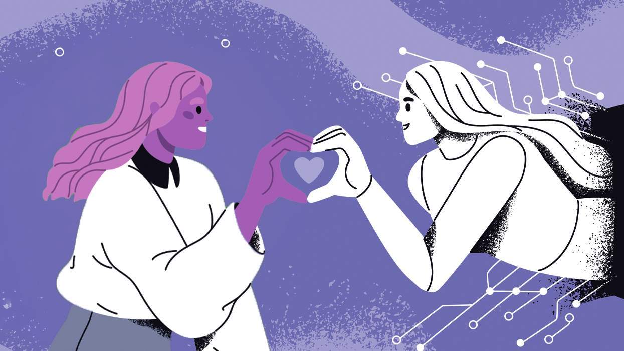 An illustration of two women making a heart with their hands