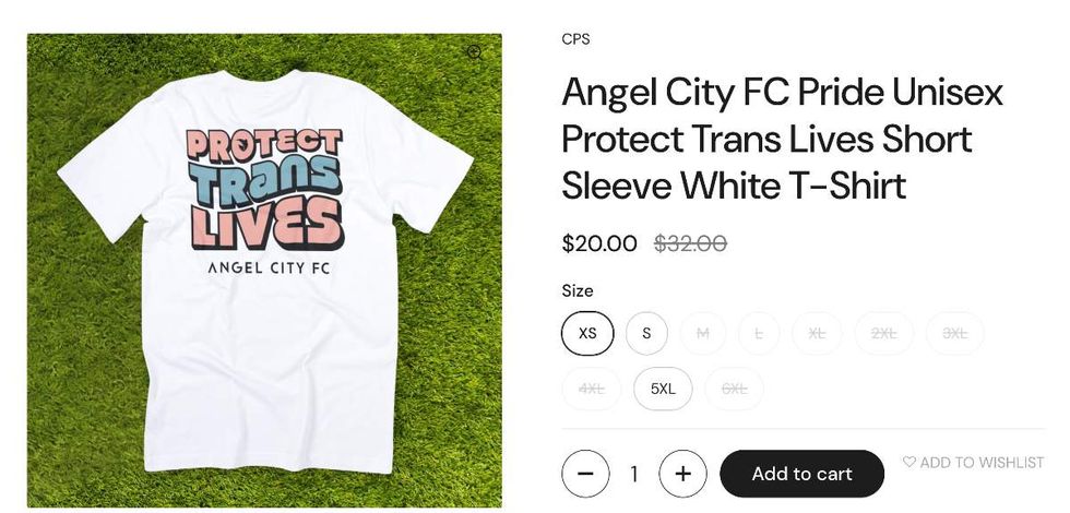 Camiseta blanca de manga corta Angel City FC Pride Unisex Protect Trans Lives a la venta en el sitio web de Angel City FC