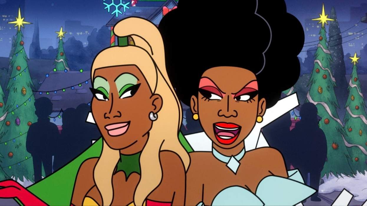 Animated versions of RuPaul's Drag Race stars Monét X Change and Bob the Drag Queen in the holiday-themed animated short titled Bob the Drag Queen x Monét X Change's Sing-Along