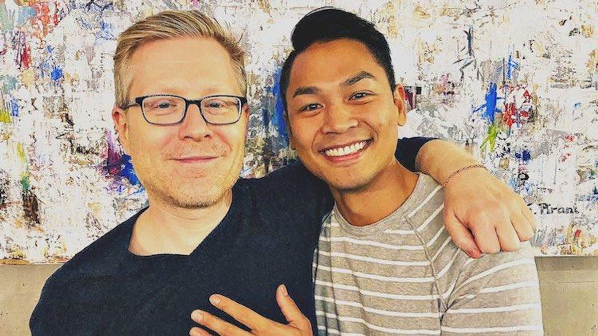 Anthony Rapp and his fiance for their second engagement.
