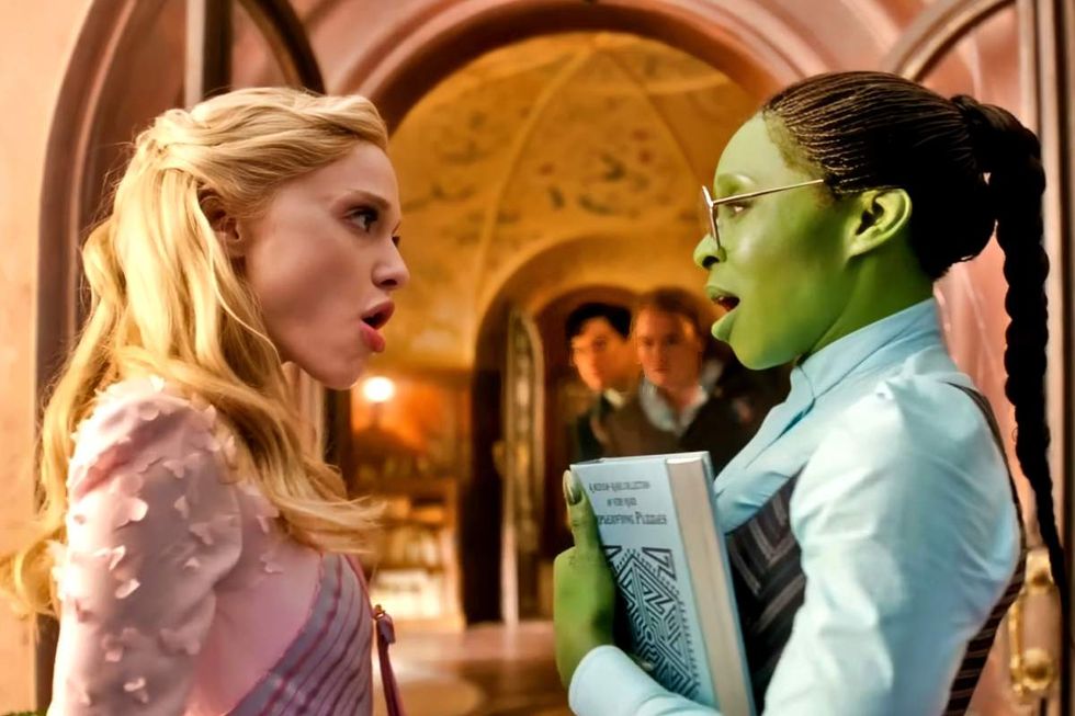 Ariana Grande as Glinda and \u200bCynthia Erivo as Elphaba in the Wicked\u200b movie