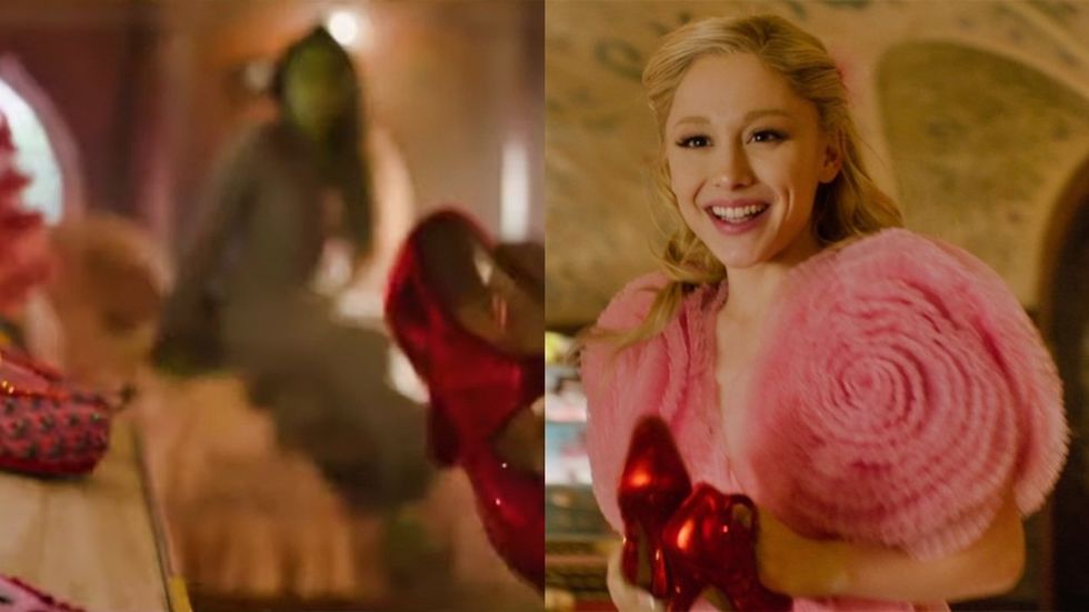 Ariana Grande holding ruby slippers in Wicked