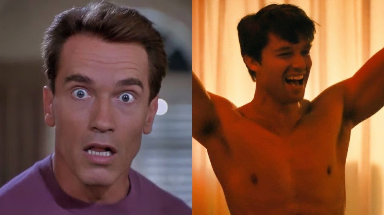 Arnold Schwarzenegger in Jingle All the Way; Patrick Schwarzenegger on The White Lotus season 3