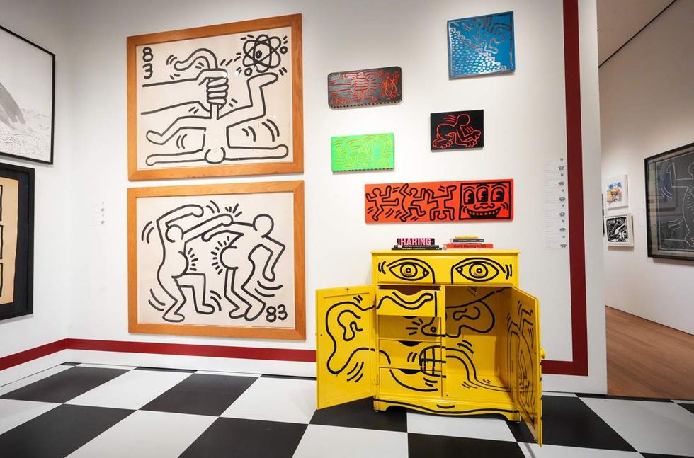 Artwork by Keith Haring on display at Sotheby's Breuer Building in New York