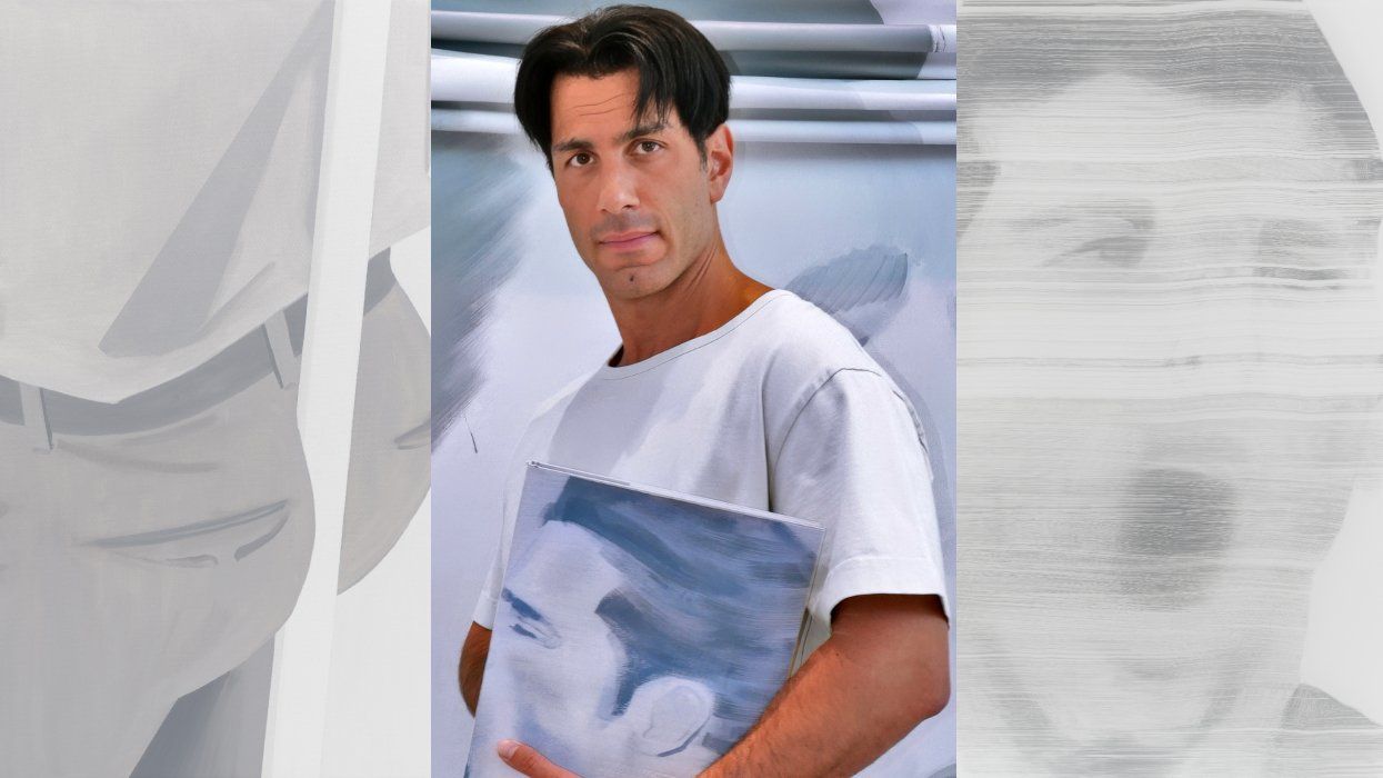 Artwork from the book Intimacies by Jwan Yosef, published by Baron. Jwan Yosef poses for a photograph holding the art book