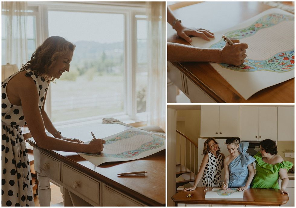 As the officiant, Reiner must sign the Ketubah, a Jewish marriage contract.