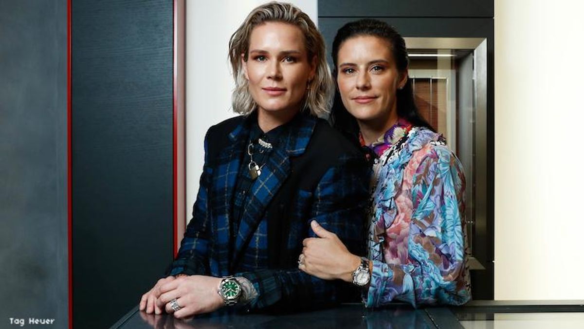 Ashlyn Harris and Ali Krieger at a Tag Heuer store.