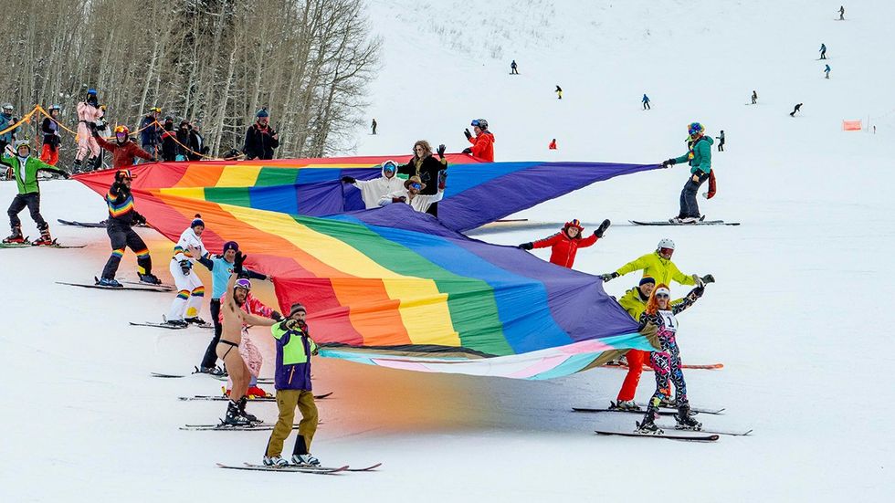 Aspen Gay Ski Week LGBTQ Progress Pride Flag Slopes