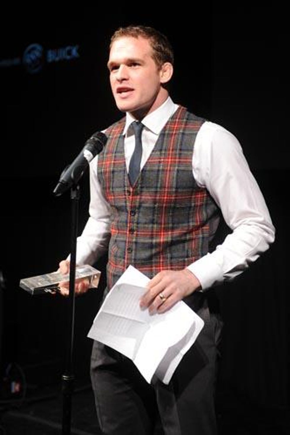 Athlete Ally Taylor Hudson presents the Buick Humanitarian Award to Daniel Hernandez