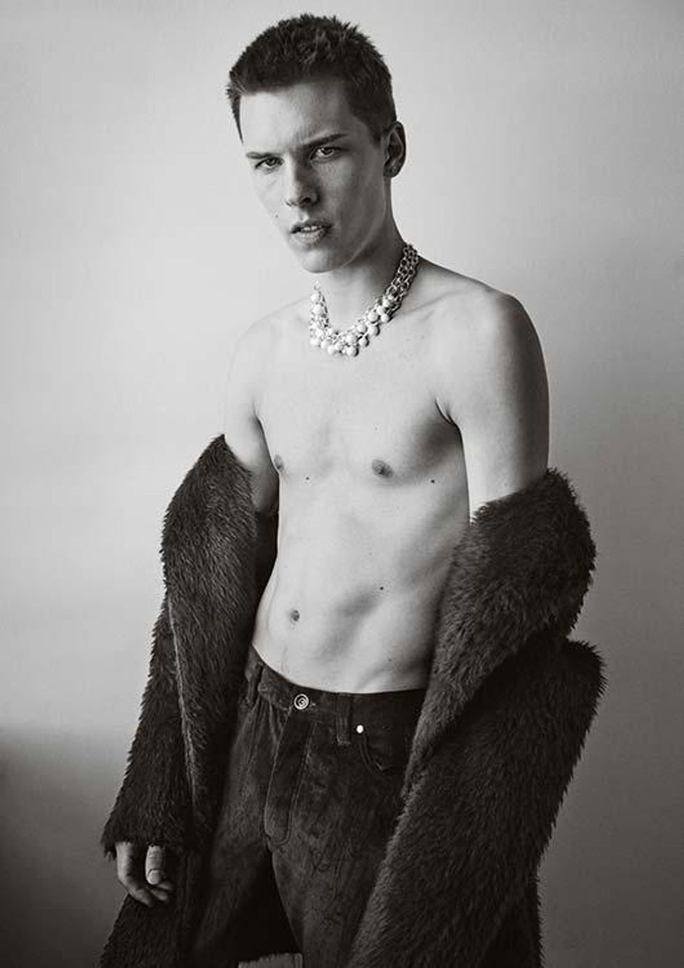 August Gonet (All Clothing by John Varvatos, Necklace by Raf Simons)