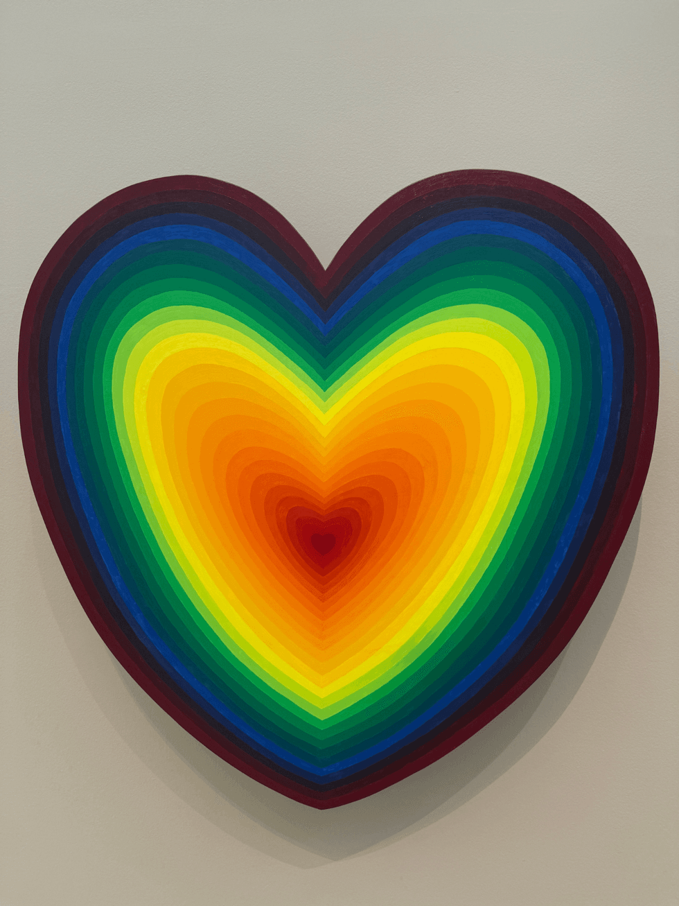 Ay-O\u2019s Rainbow Heart, featuring concentric heart shapes in bands of rainbow colors.