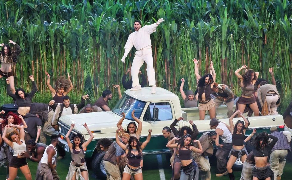 Bad Bunny performing on the 2026 Super Bowl Halftime Show