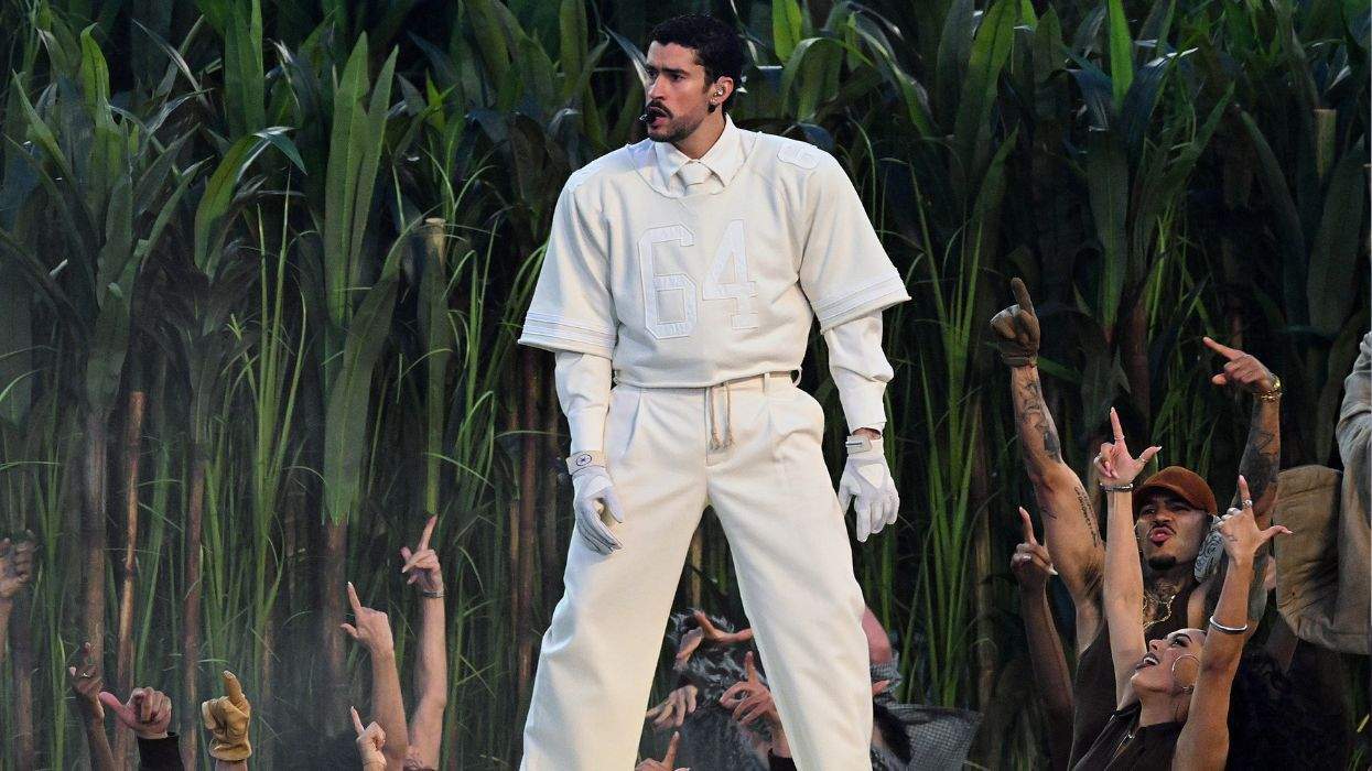 Bad Bunny performs during the Super Bowl