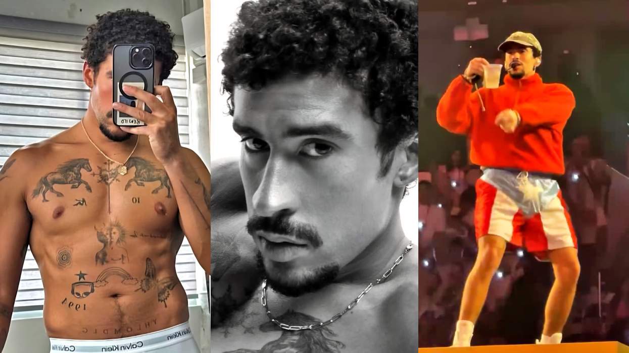 Bad Bunny via Instagram; Bad Bunny in Calvin Klein campaign; Bad Bunny performing at a concert in his No Me Quiero Ir de Aquí residency in Puerto Rico