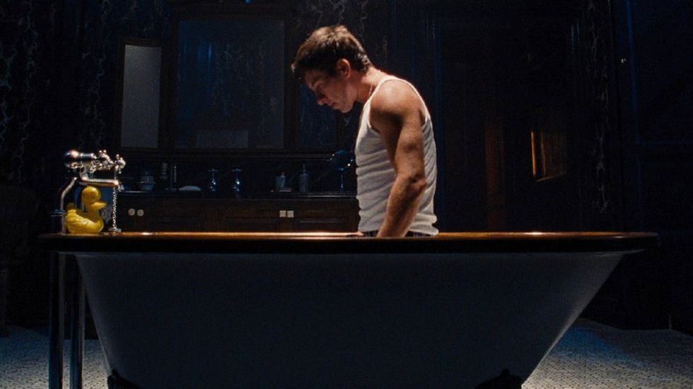 Barry Keoghan in Saltburn during the bathtub scene