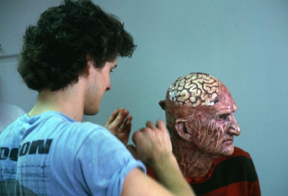 Behind the scenes on set while filming A Nightmare on Elm Street 2: Freddy\u2019s Revenge, 1985