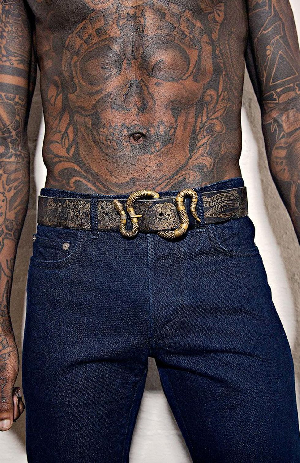 Belt by Gucci, $750. Jeans (throughout) by Dior Homme, $550