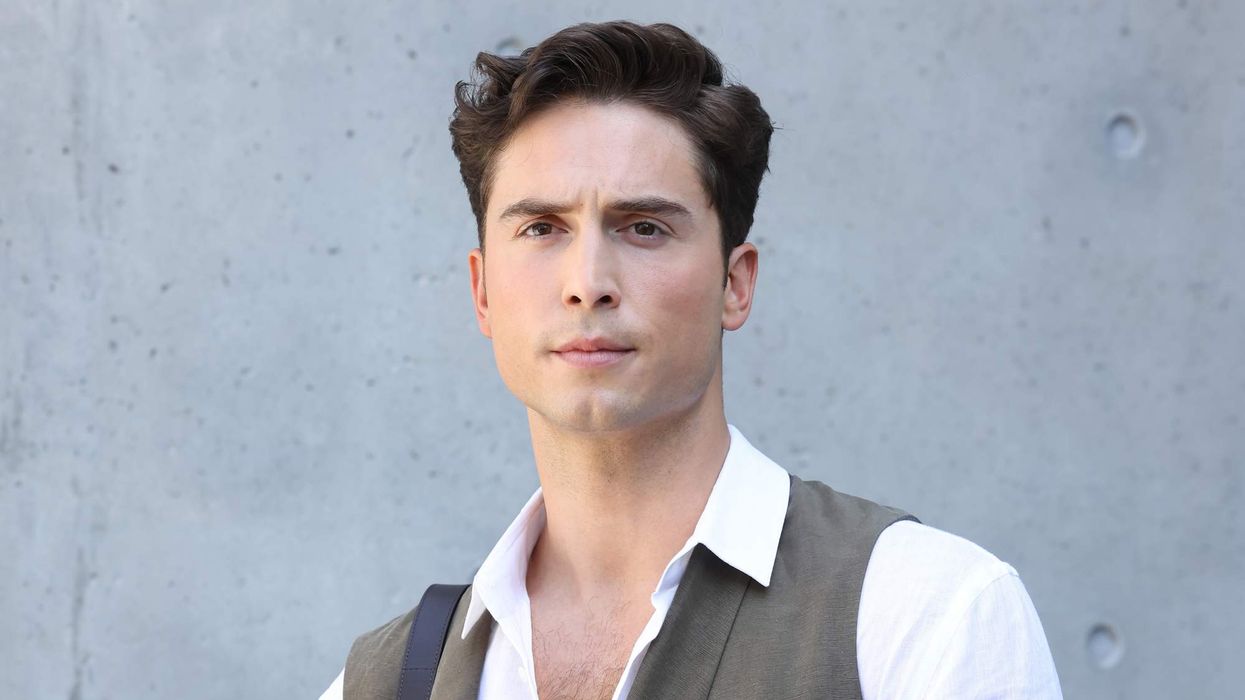 Benito Skinner arrives at the Giorgio Armani fashion show.