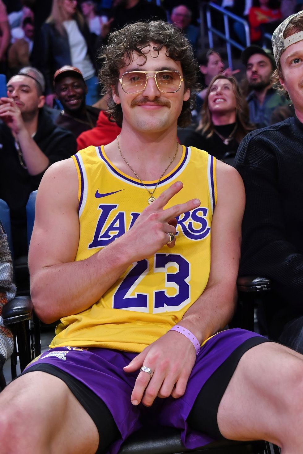 Benson Boone attends a basketball game between the Los Angeles Lakers and the Minnesota Timberwolves