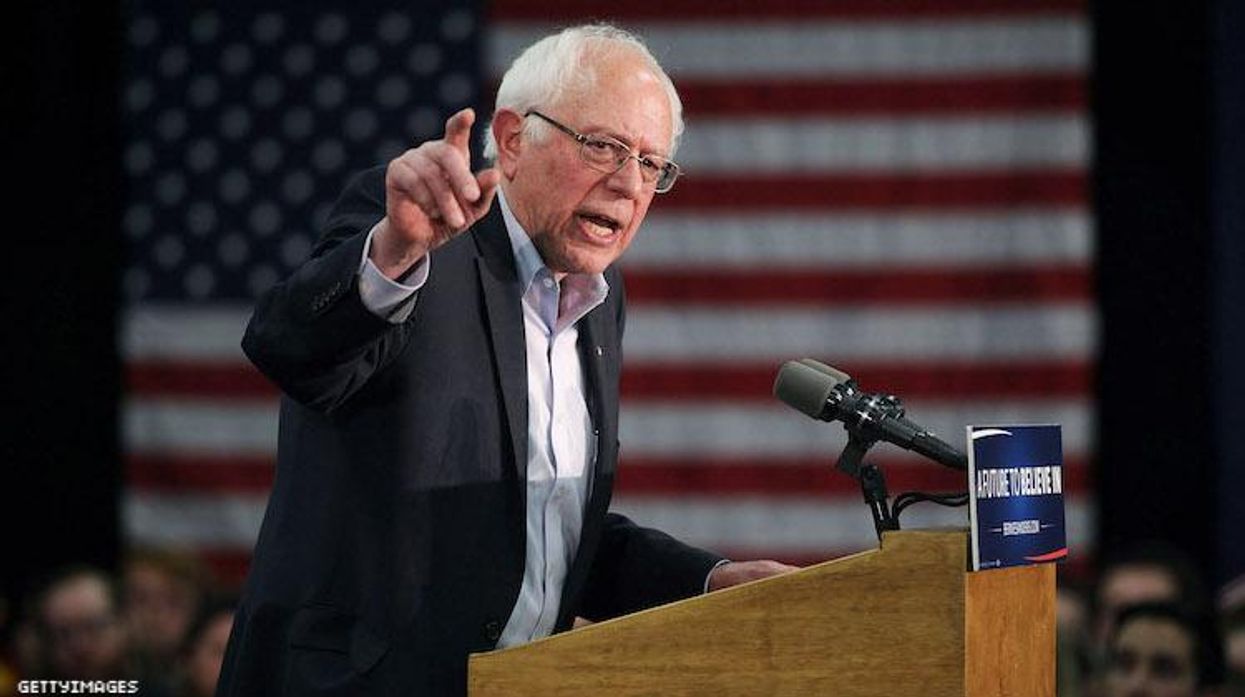 Bernie Sanders giving a speech.