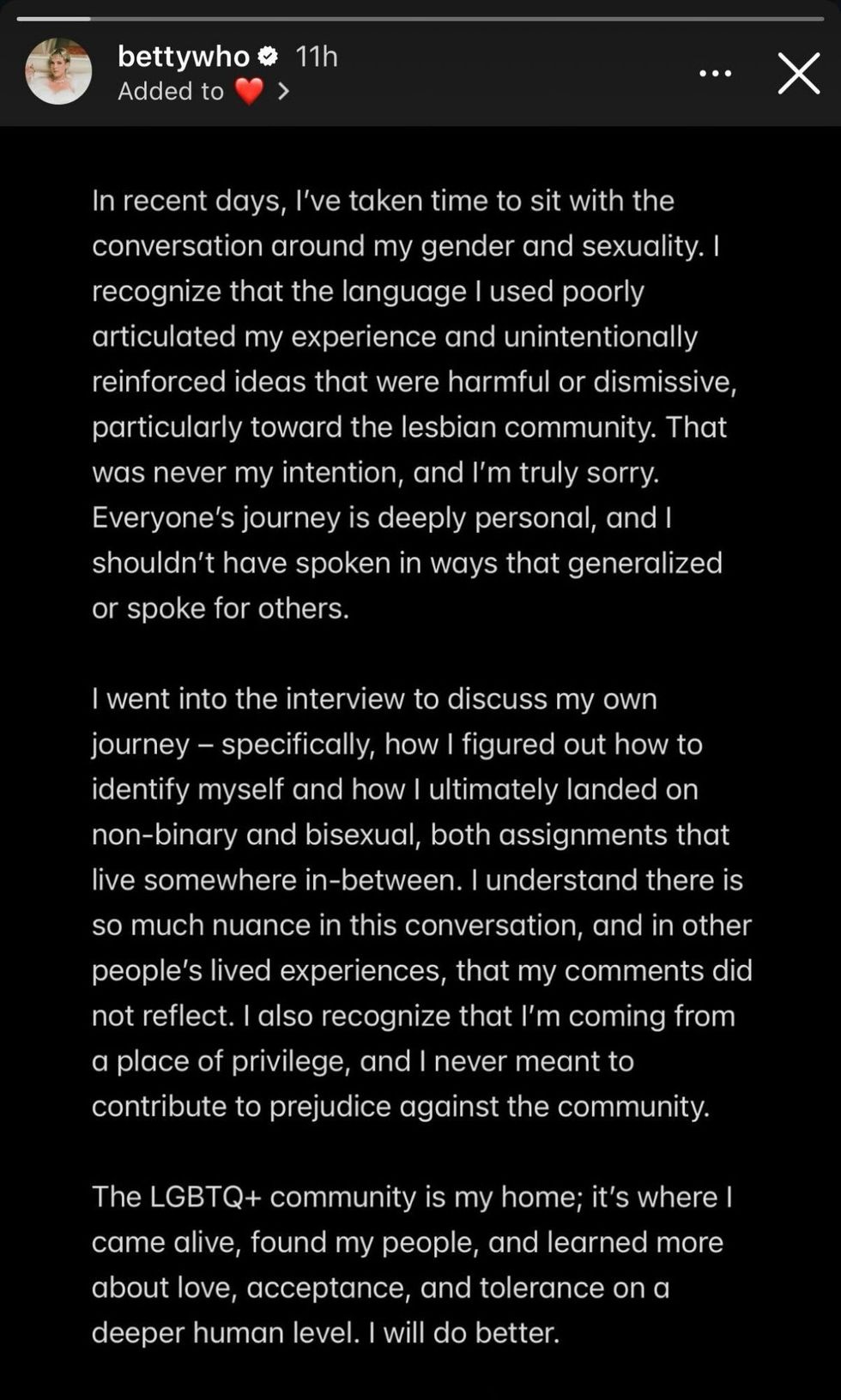 Betty Who via Instagram Story