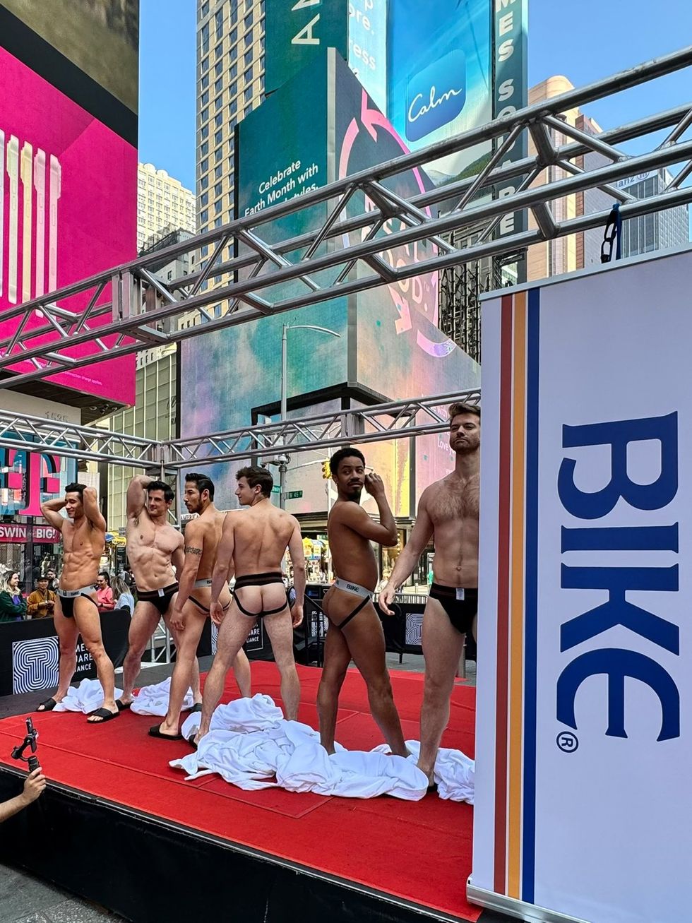 BIKE Athletic inventor of the jockstrap celebrates 150th anniversary on International Jockstrap Day with Broadway Bares Dancers in Times Square NYC