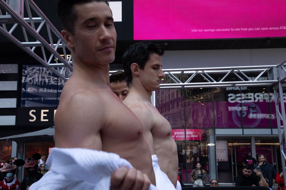 BIKE Athletic inventor of the jockstrap celebrates 150th anniversary on International Jockstrap Day with Broadway Bares Dancers in Times Square NYC
