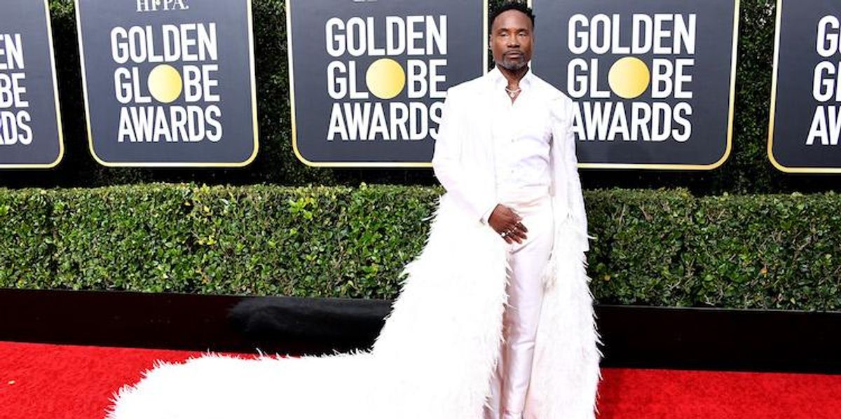 Billy Porter's Golden Globes Look Has A Massive Feathered Train
